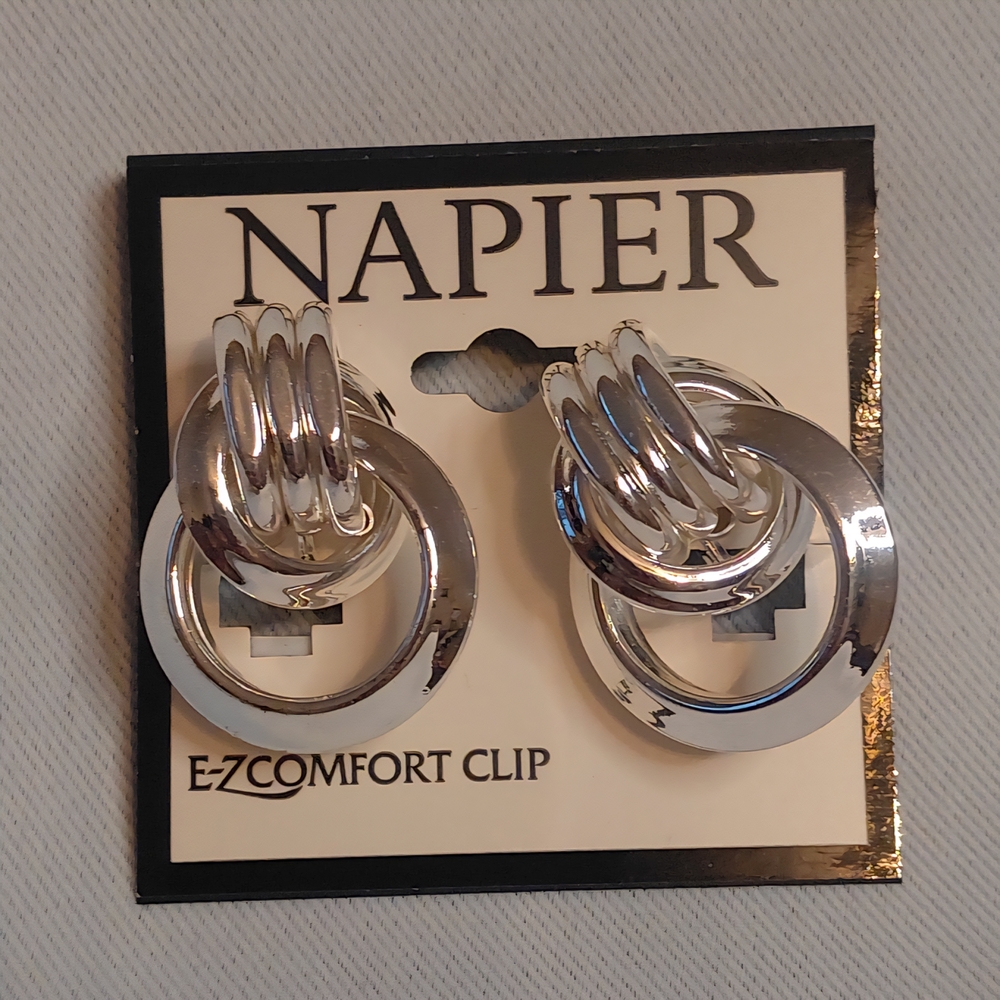 Napier Silver Tone Doorknocker Drop Earrings  (D16)